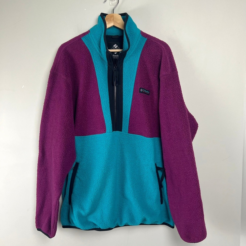 Columbia Mens L Retro Fleece Pullover Half Zip Colorblock Sherpa Gorpcore 90s